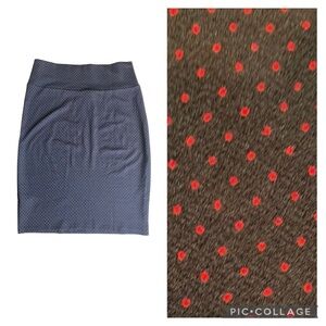 NWOT Stretchy Black Pencil Skirt with Red Polka Dots and Yoga Waistband